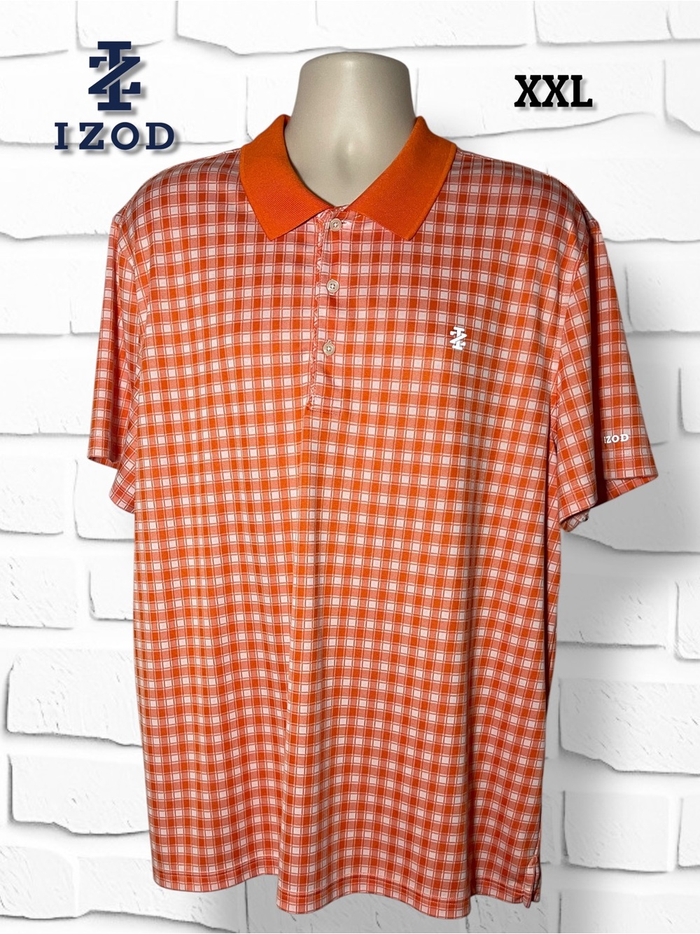 IZOD Golf Polo Orange Plaid Performance  - Men's Size XXL